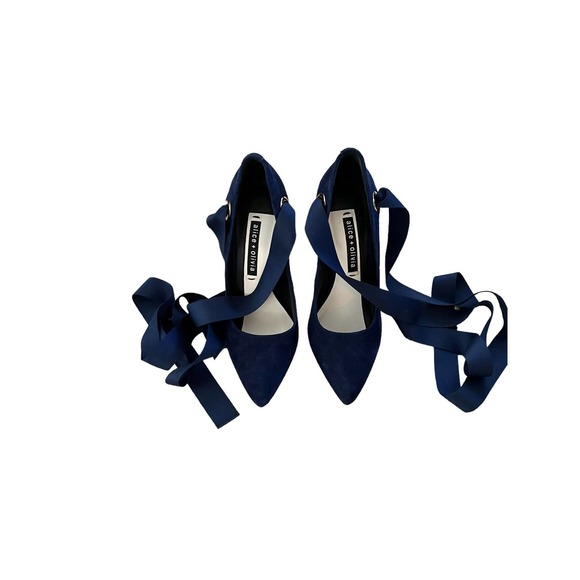 Alice + Olivia Shoes - Alice + Olivia Blue Suede Heels with‎ Ribbon Ties Size 6.5/37